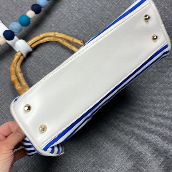 Nautical Navy and White Striped Purse with Bamboo Handles - Picture 8 of 17